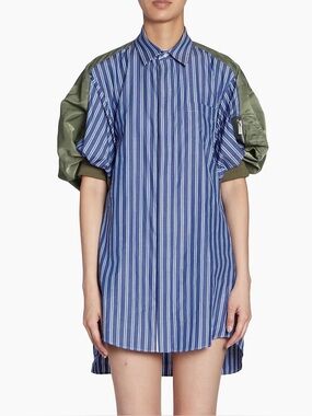 Sacai Nylon Twill & Stripe cotton Shirt Dress